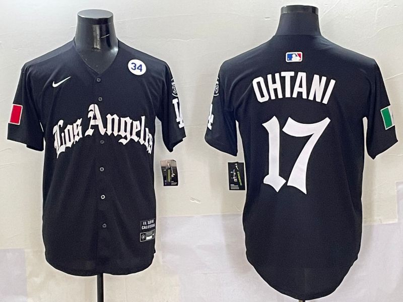 Men Los Angeles Dodgers #17 Ohtani Black Five generations Joint Name 2025 Nike MLB Jersey style 9->->